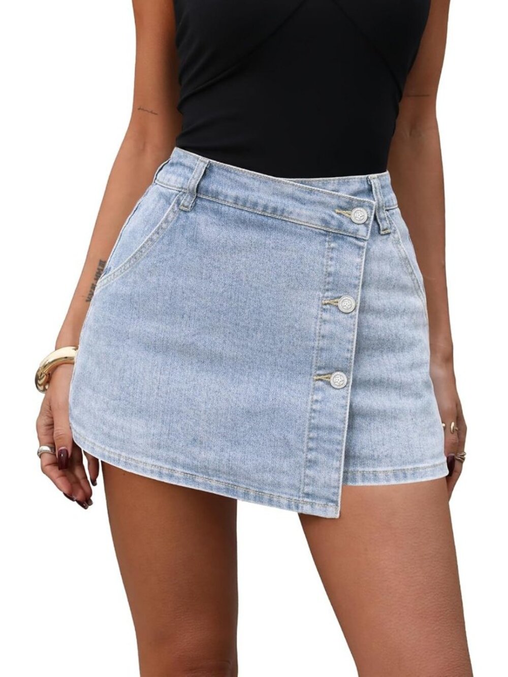 Denim Wrap Mini Skorts with Button Front | Stylish & Versatile Summer Fashion